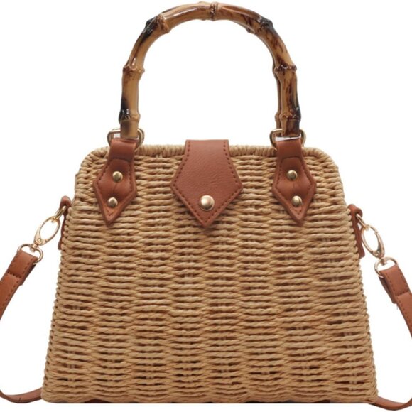 Handbags - Summer Straw Bags for Women Straw Tote Bag Hand Woven Rattan Purse Beach Bag Hob